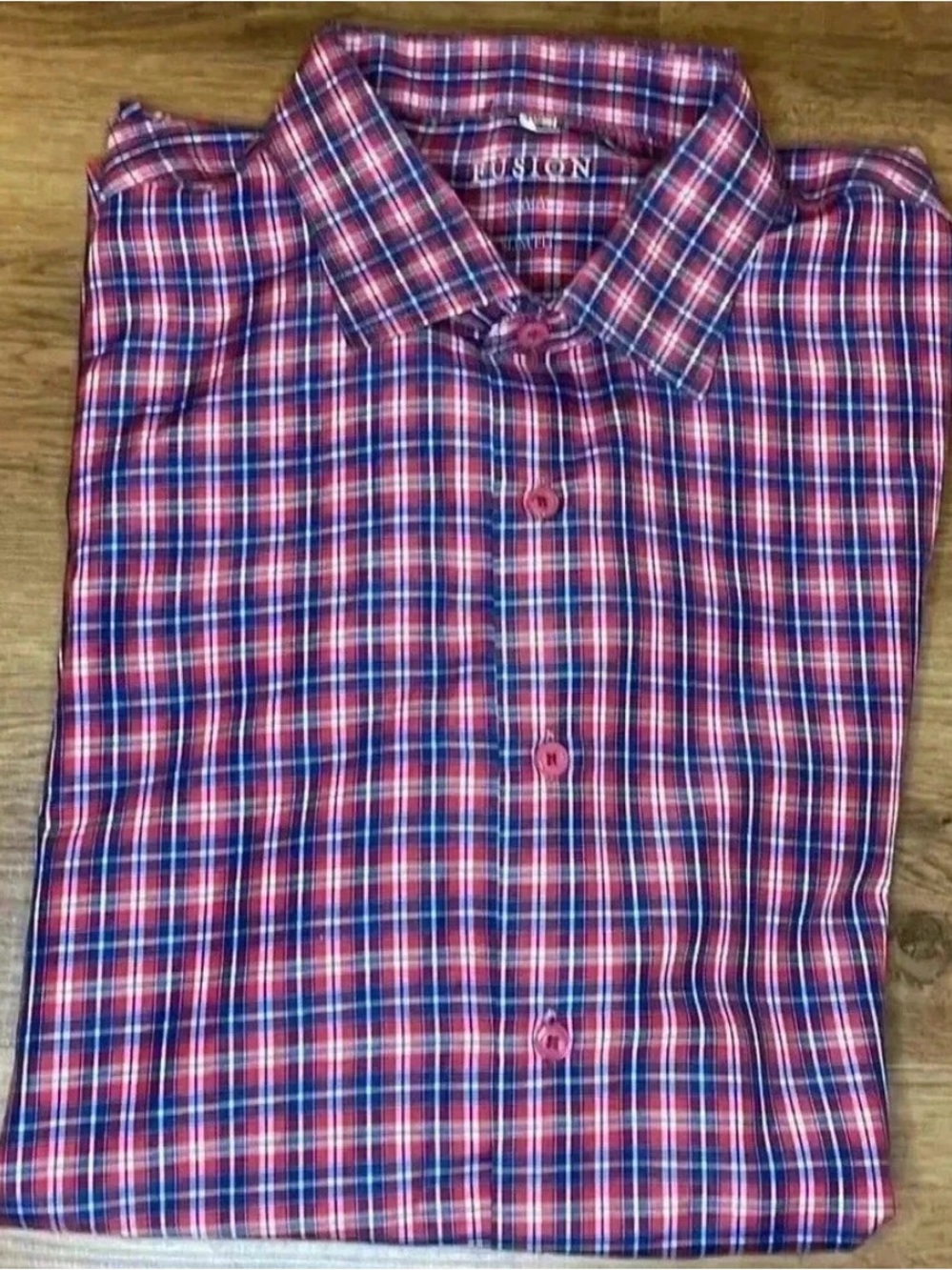 Fusion Italian Men’s Red & Blue Plaid Button-Down Shirt Shirt